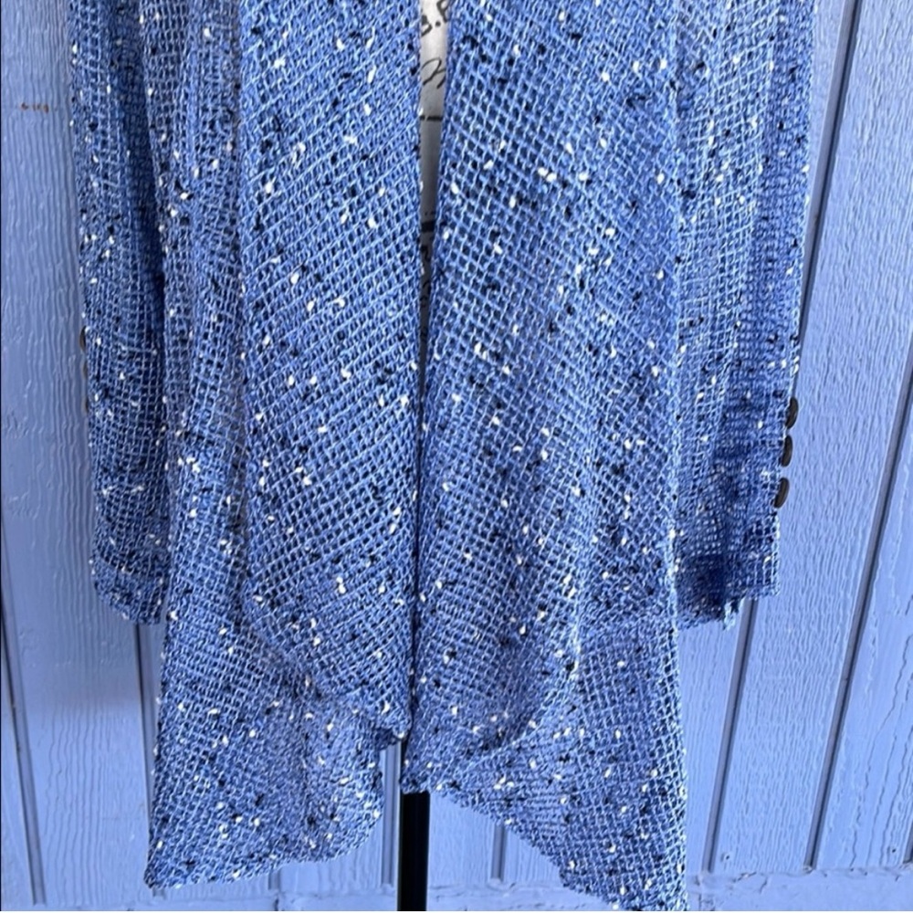 Lulu B Open Knit Blue Cardigan Size Medium - Picture 3 of 10